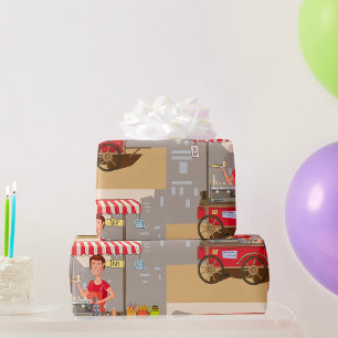 Smiling Street Food Vendor Colourful Food Cart Wrapping Paper