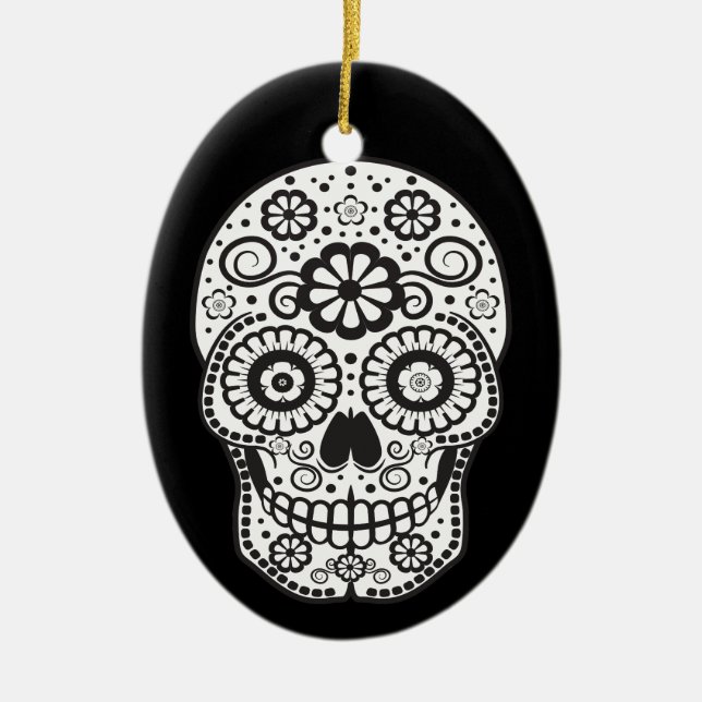 Smiling Sugar Skull Ceramic Tree Decoration (Front)