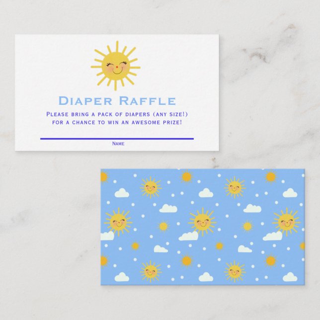 Smiling Sun & Clouds Baby Shower Diaper Raffle Enclosure Card (Front/Back)