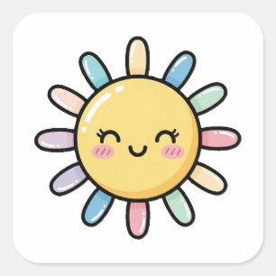 Smiling Sun – Cute Whimsical Illustration Square Sticker