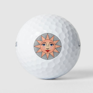 Smiling Sun Face Astronomy Symbol Golf Balls