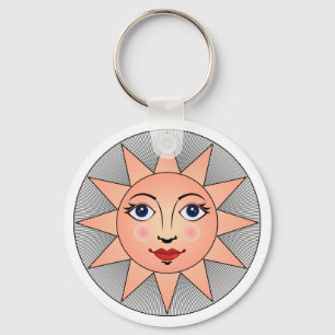 Smiling Sun Face   Astronomy Symbol Key Ring