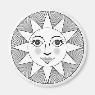 Smiling Sun Face Black and white Astronomy Symbol Magnet