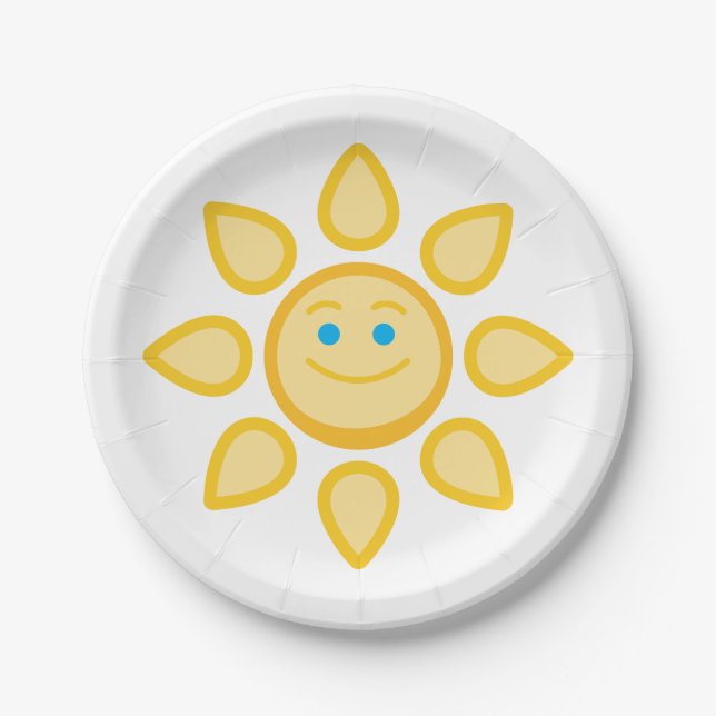 Smiling Sun Happy Face Paper Plate (Front)