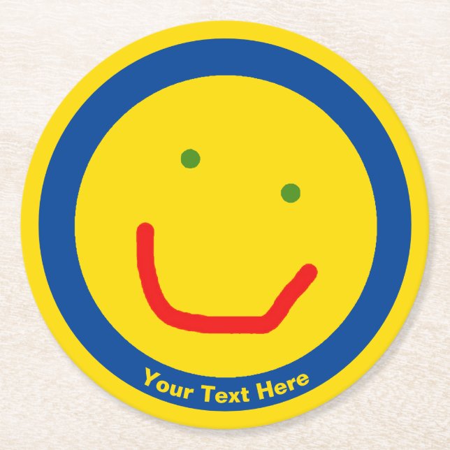 Smiling Sun Happy Face Round Paper Coaster (Front)