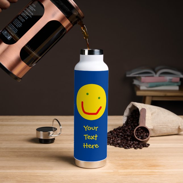 Smiling Sun Happy Face Water Bottle (Coffee (Rotated))