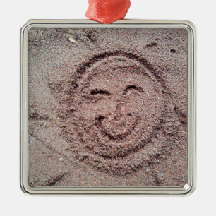 Smiling Sun, Sand Emoticon, Summer Emoji Metal Tree Decoration