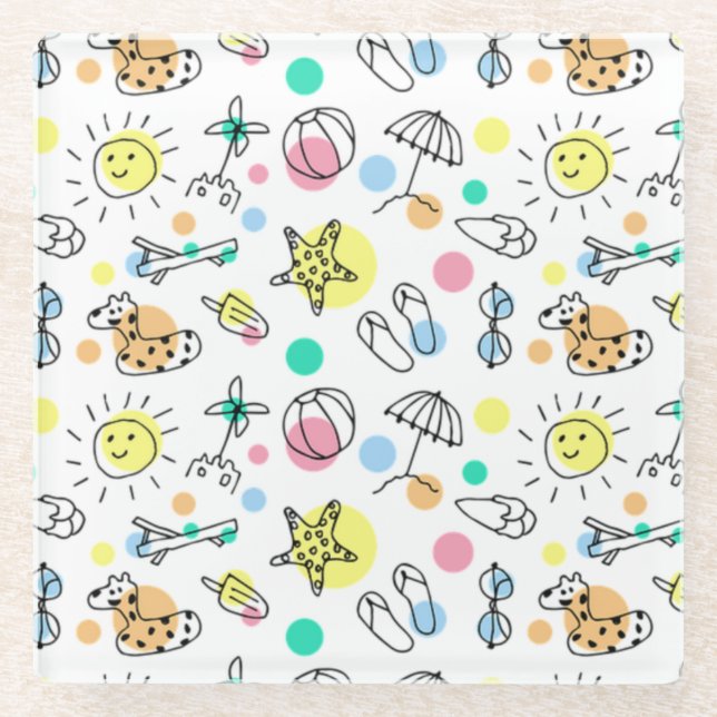 Smiling Sun Summer Fun Cute Glass Coaster (Front)