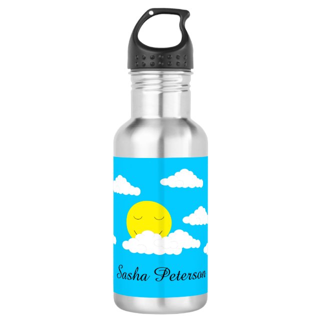 Smiling Sun with Clouds: 532 Ml Water Bottle (Front)