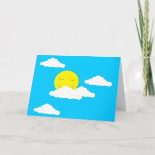 Smiling Sun with Clouds: Turquoise Blank Card