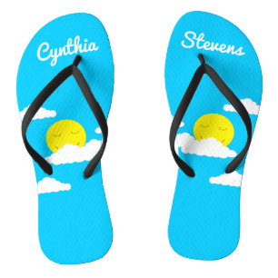 Smiling Sun with Clouds: Turquoise Jandals