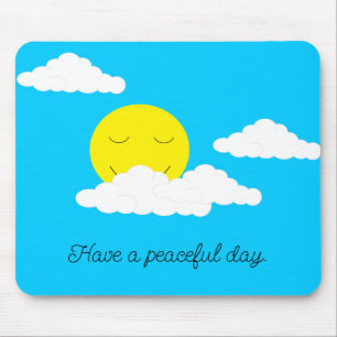Smiling Sun with Clouds: Turquoise Mouse Pad