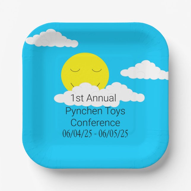 Smiling Sun with Popcorn Clouds Paper Plate (Front)