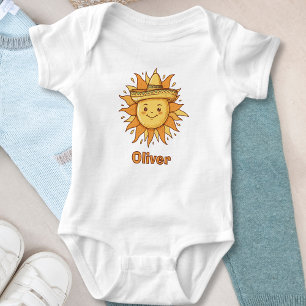  Smiling Sun with Sombrero - Sunny Fiesta Doodle Baby Bodysuit