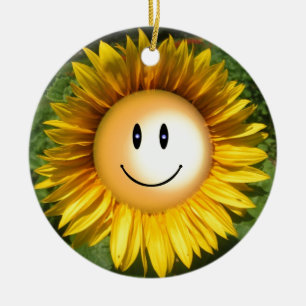 Smiling sunflower artistic illustration ceramic tree decoration