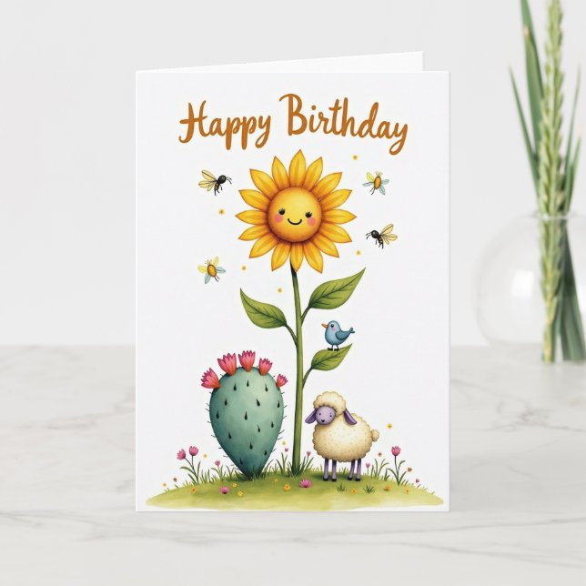 Smiling Sunflower Birthday Card (Front)