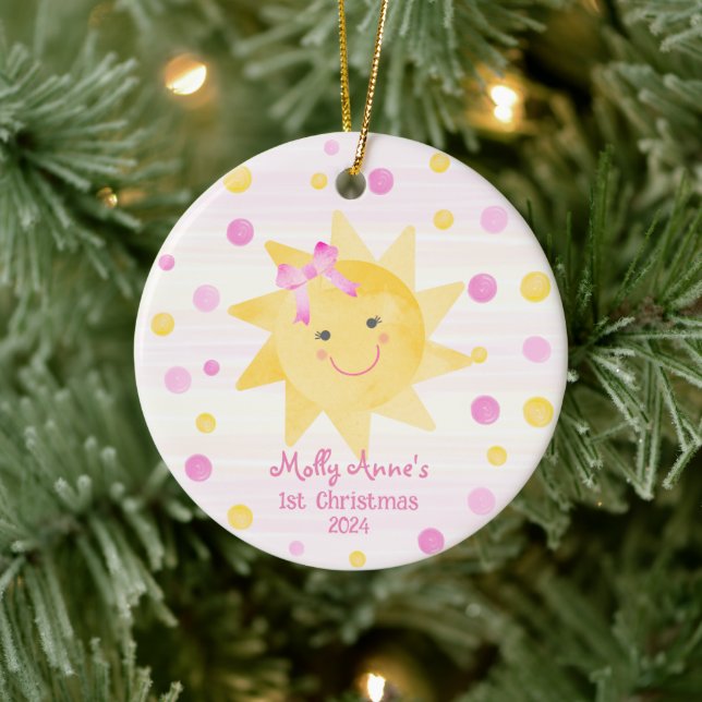 Smiling Sunshine with Bow Girls 1st Christmas Ceramic Tree Decoration (Tree)