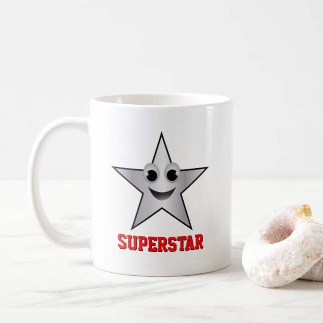 Smiling Superstar Character Silver Colour Star Coffee Mug (With Donut)