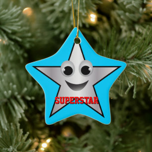 Smiling Superstar Character Silver Coloured Ceramic Tree Decoration