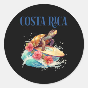 Smiling Surfing Beach Turtle Tropical Flowers Souv Classic Round Sticker