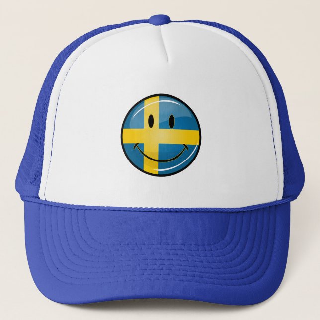 Smiling Swedish Flag Trucker Hat (Front)