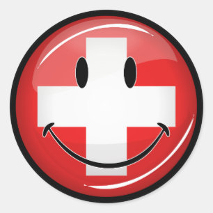 Smiling Swiss Flag Classic Round Sticker