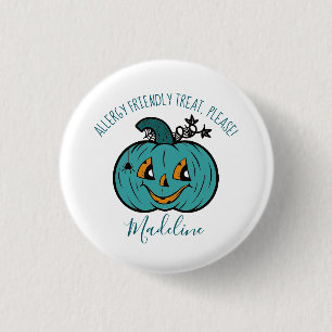 Smiling Teal Pumpkin Allergy Trick or Treat Button