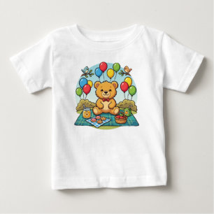 Smiling Teddy Bear Picnic with Honey and Cookies Baby T-Shirt