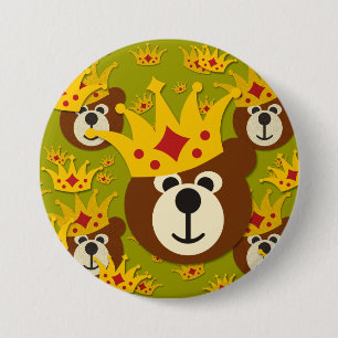 Smiling Teddy Bear with Crown 7.5 Cm Round Badge