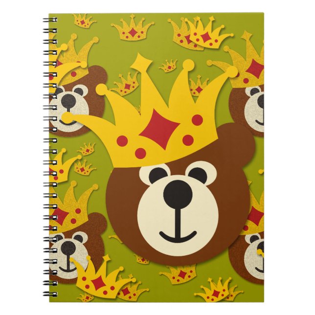 Smiling Teddy Bear with Crown Spiral Notebook (Front)