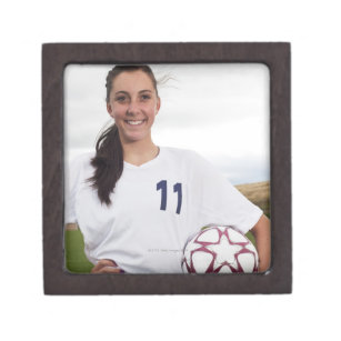smiling teen girl soccer player w/ soccer ball jewellery box