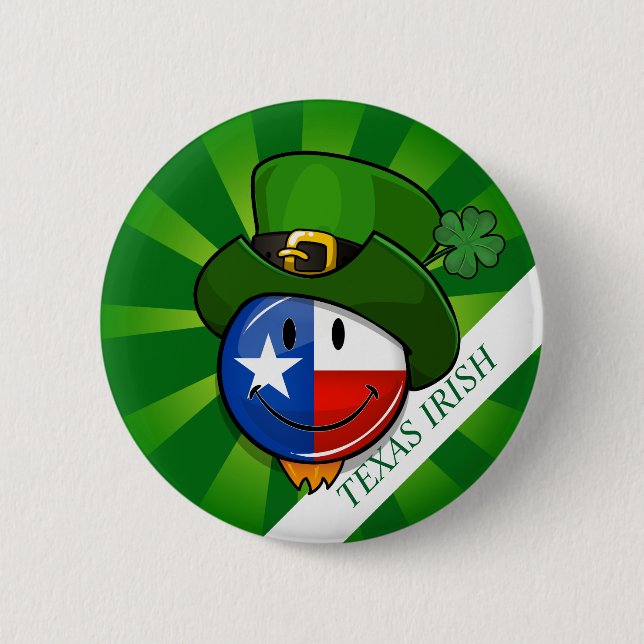 Smiling Texan Flag with St. Patrick's Day 6 Cm Round Badge (Front)