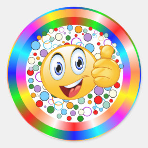 Smiling Thumbs up Emoji and Rainbow Circles Classi Classic Round Sticker