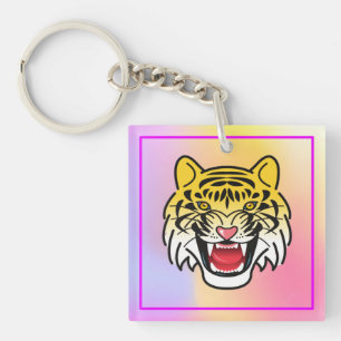Smiling Tiger Face Artwork-21876 Key Ring