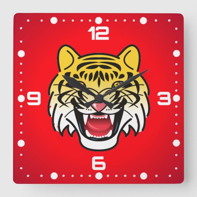Smiling Tiger Face Artwork-21876 Square Wall Clock (Front)