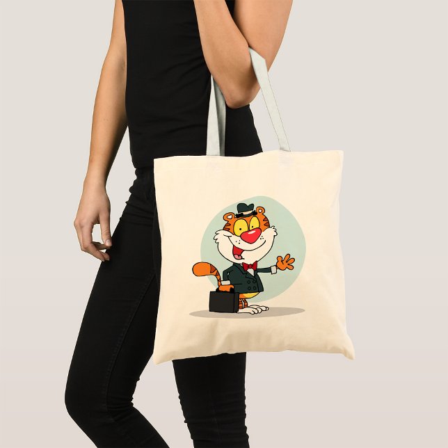 Smiling Tiger Holding A Briefcase Tote Bag (Creator Uploaded)