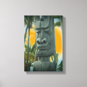 Smiling tiki statue orange tropical canvas print