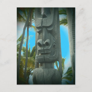 Smiling tiki statue postcard
