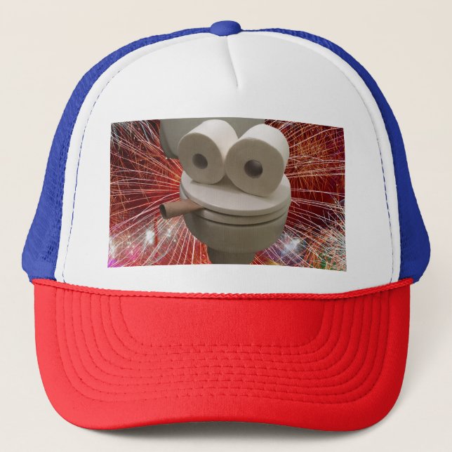 Smiling Toilet Face Trucker Hat (Front)