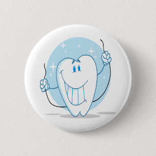 Smiling Tooth Cartoon Character Always Floss 6 Cm Round Badge