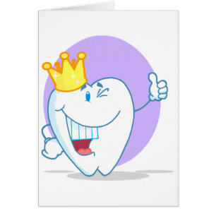Smiling Tooth Cartoon Character With Golden Crown