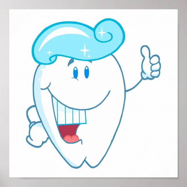 Smiling Tooth Cartoon Character With Toothpaste On Poster (Front)