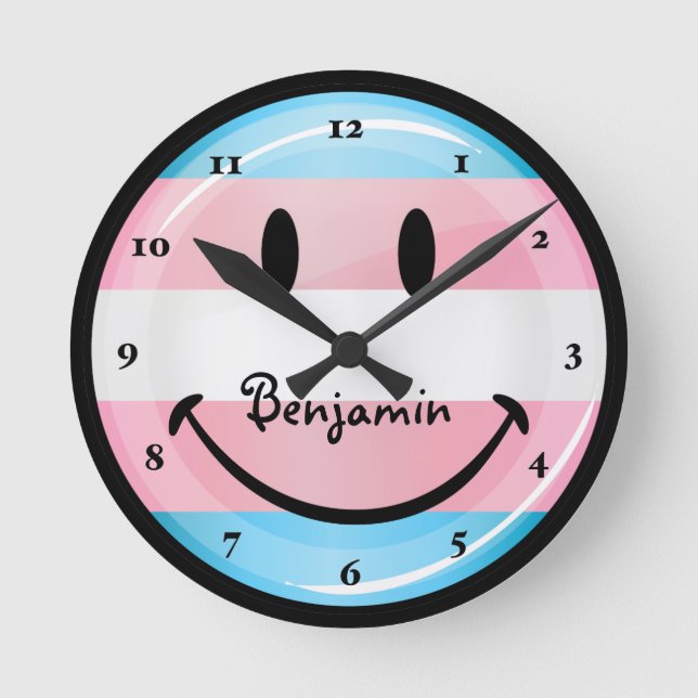 Smiling Transgender Flag Round Clock (Front)
