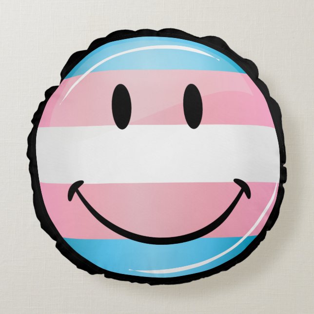 Smiling Transgender Flag Round Cushion (Front)