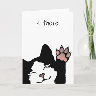 Smiling Tuxedo Cat Hi There Card