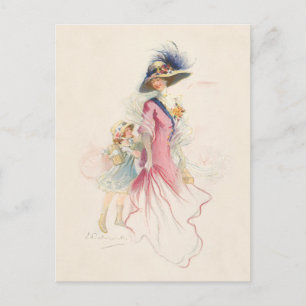 Smiling Victorian Mother and Daughter Holiday Post Postcard