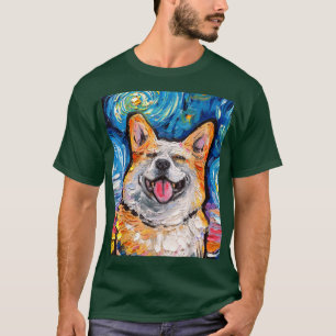 Smiling Welsh Corgi Portrait Starry Night Dog Art T-Shirt