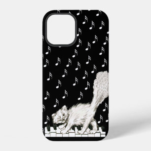 Smiling White Cat Fluffy Tail on Piano Keys iPhone 12 Case