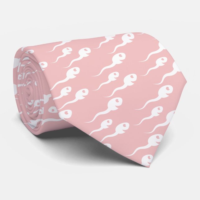 Smiling White on Pink Sperm Pattern Tie (Rolled)