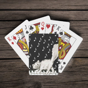 Smiling Winking Fluffy White Cat on Piano Playing Cards